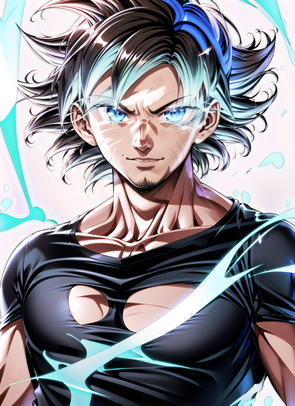 3978532098-4116278130-ultrainstinct, 1boy, male focus, solo, glowing, brown hair, glowing eyes, shirt, torn clothes, facial hair, blue eyes, upper bod.png